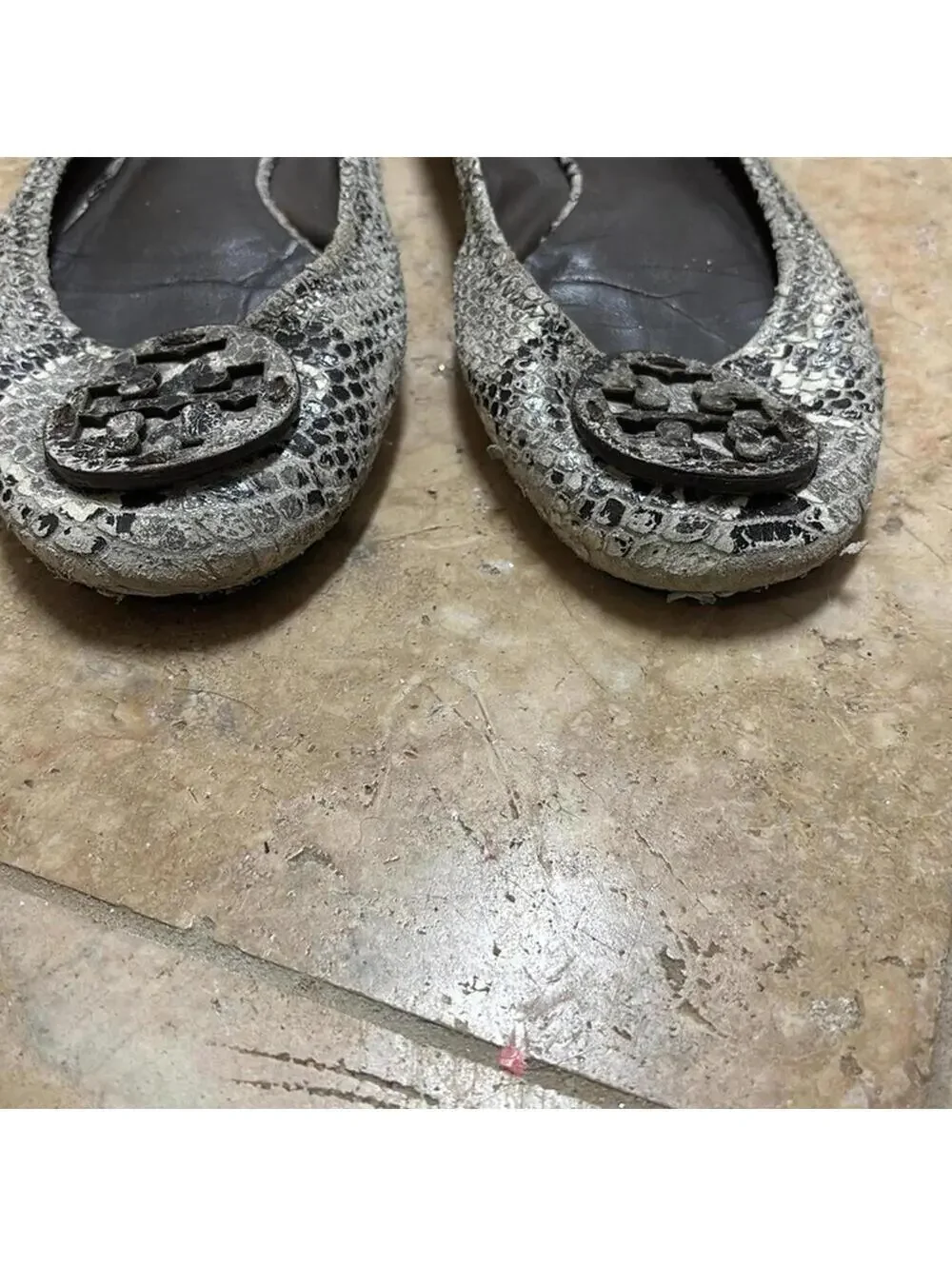 GUC Tory Burch Grey Snakeskin Python Elastic Heel Ballet Flats